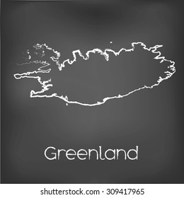 A Country Shape isolated on chalk board with the name and shape of Greenland