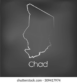 A Country Shape isolated on chalk board with the name and shape of Chad