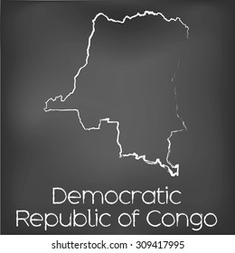 A Country Shape isolated on chalk board with the name and shape of Democratic Republic of Congo