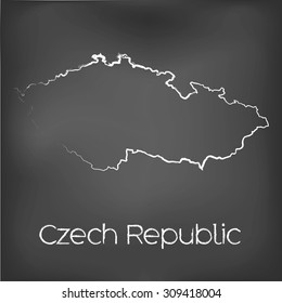 A Country Shape isolated on chalk board with the name and shape of Czech Republic
