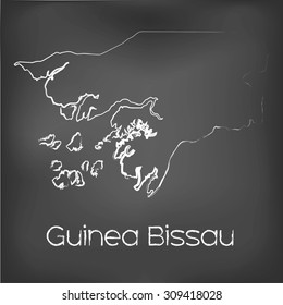 A Country Shape isolated on chalk board with the name and shape of Guinea Bissau