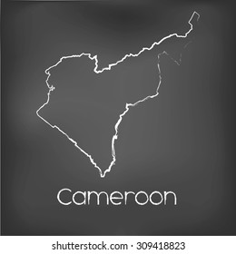 A Country Shape isolated on chalk board with the name and shape of Cameroon