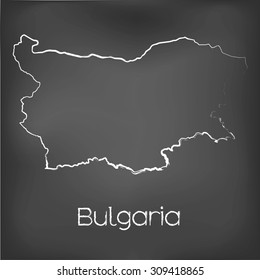 A Country Shape isolated on chalk board with the name and shape of Bulgaria