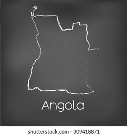 A Country Shape isolated on chalk board with the name and shape of Angola
