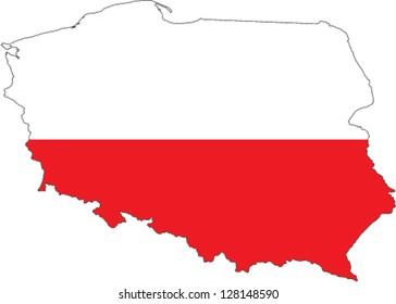 Country shape outlined and filled with the flag of Poland
