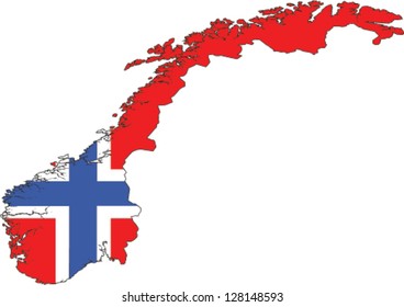 Country shape outlined and filled with the flag of Norway