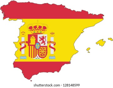 Country shape outlined and filled with the flag of Spain