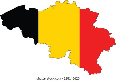 Country shape outlined and filled with the flag of Belgium