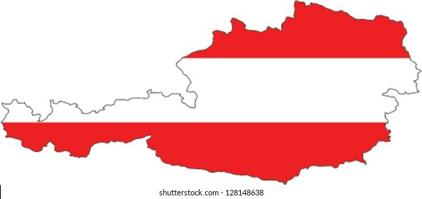 Country shape outlined and filled with the flag of Austria
