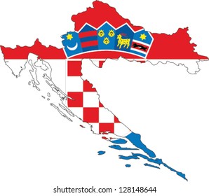 Country shape outlined and filled with the flag of Croatia