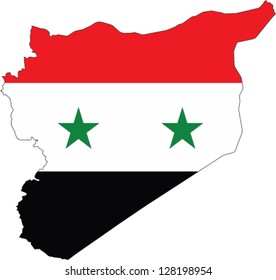 Country shape outlined and filled with the flag of Syria