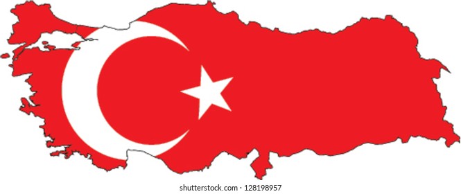 Country shape outlined and filled with the flag of Turkey