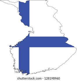 Country shape outlined and filled with the flag of Finland