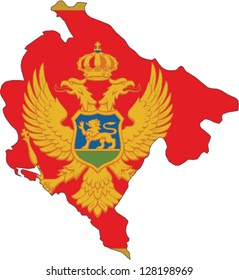 Country shape outlined and filled with the flag of Montenegro