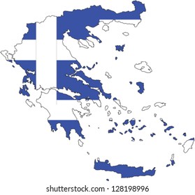 Country shape outlined and filled with the flag of Greece