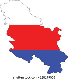 Country shape outlined and filled with the flag of Serbia