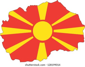 Country shape outlined and filled with the flag of Macedonia