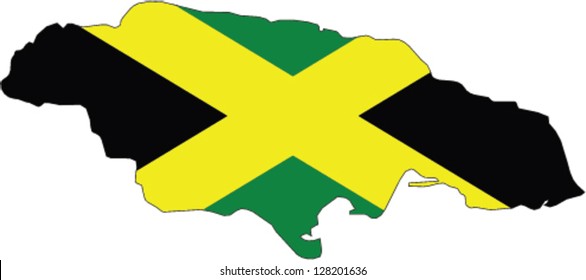 Country shape outlined and filled with the flag of Jamaica