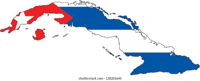 Country shape outlined and filled with the flag of Cuba
