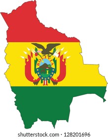 Country shape outlined and filled with the flag of Bolivia