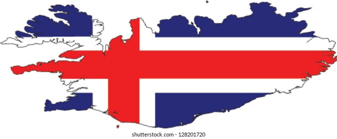 Country shape outlined and filled with the flag of Iceland
