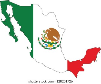 Country shape outlined and filled with the flag of Mexico