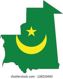 Country shape outlined and filled with the flag of Mauritania