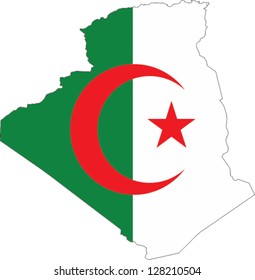 Country shape outlined and filled with the flag of Algeria