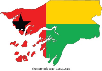 Country shape outlined and filled with the flag of Guinea Bissau