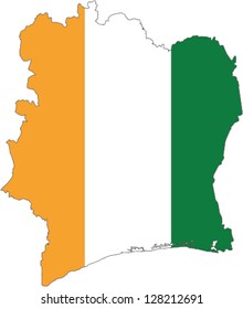 Country shape outlined and filled with the flag of Cote D'Ivoire