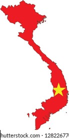 Country shape outlined and filled with the flag of Vietnam