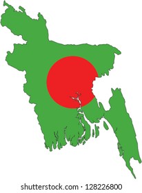 Country shape outlined and filled with the flag of Bangladesh