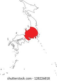 Country shape outlined and filled with the flag of Japan