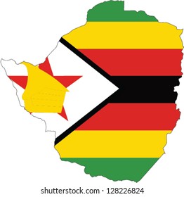 Country shape outlined and filled with the flag of Zimbabwe