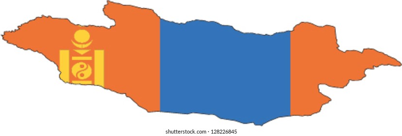 Country shape outlined and filled with the flag of Mongolia