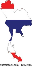 Country shape outlined and filled with the flag of Thailand