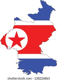 Country shape outlined and filled with the flag of North Korea