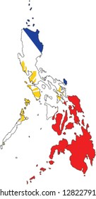 Country shape outlined and filled with the flag of Phillipines