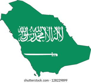 Country shape outlined and filled with the flag of Saudi Arabia