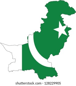 Country shape outlined and filled with the flag of Pakistan