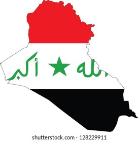 Country shape outlined and filled with the flag of Iraq