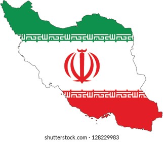 Country shape outlined and filled with the flag of Iran