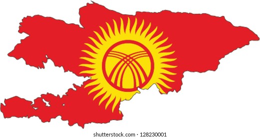 Country shape outlined and filled with the flag of Kyrghzstan