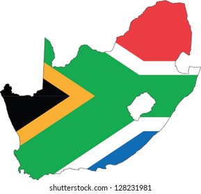 Country shape outlined and filled with the flag of South Africa