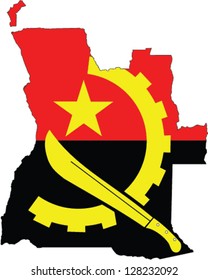 Country shape outlined and filled with the flag of Angola