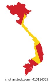 Country shape outlined and filled with the flag of Vietnam