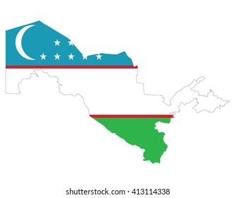 Country shape outlined and filled with the flag of Uzbekistan