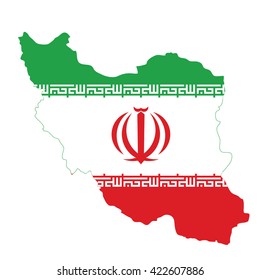 Country shape outlined and filled with the flag of Iran