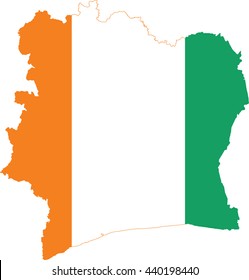 Country shape outlined and filled with the flag of Cote D'Ivoire