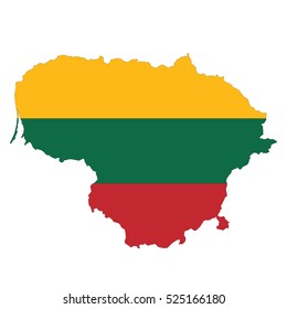 Country shape outlined and filled with the flag of Lithuania